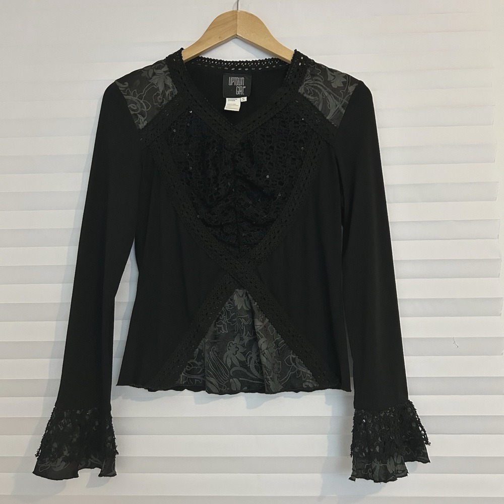 Uptown Girl Womens Lace Fairy Grunge Whimsigoth Top Size S Witchy Embroidered